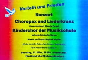 Bild mit Text. Regenbogenfarben mit Konzertankündigung