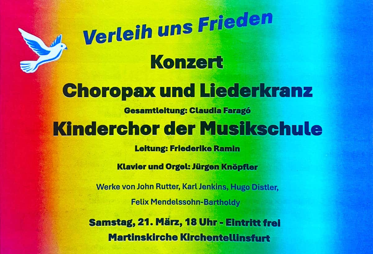Bild mit Text. Regenbogenfarben mit Konzertankündigung