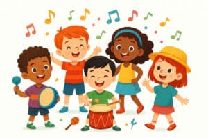 Comic-Zeichnung: musizierende Kinder